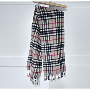 James Pringle Weavers Unisex Camel Thomson 100%‎ Wool Plaid Tartan Fringe Scarf